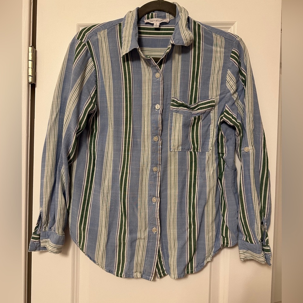 Jane and Delancey Blue and Green Striped Button-Down Shirt